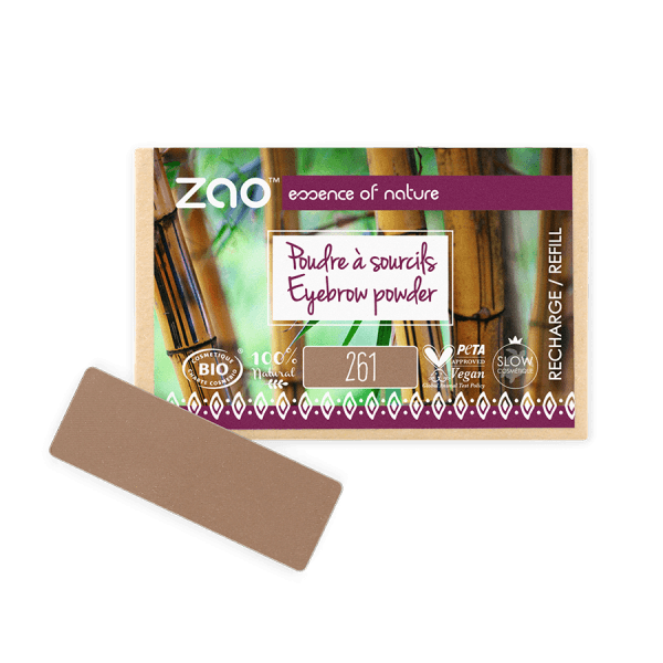 Eyebrow Powder ORGANIC (1.3g) refill in natural brown shade with eco-friendly packaging and plant-based ingredients