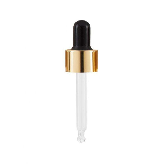 Amber Glass Dropper Bottle (30ml) replacement dropper with gold collar and black rubber top for natural skincare use