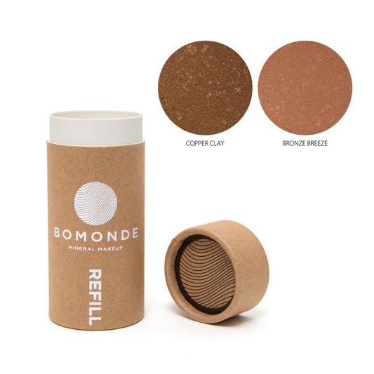 Bomonde mineral makeup refill with two color swatches on a white background