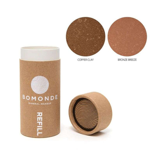 Bomonde mineral makeup refill with two color swatches on a white background