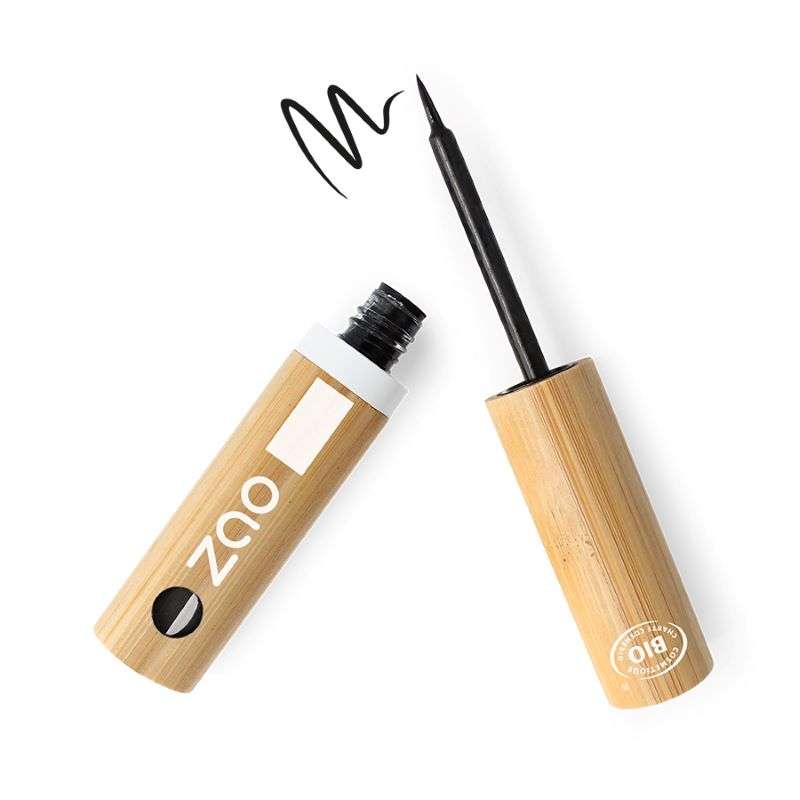 ORGANIC Felt Tip Eyeliner REFILLABLE with natural bamboo packaging and precise black tip for smooth application