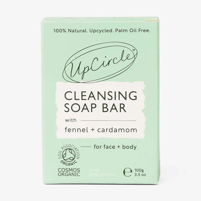 UpCircle cleansing soap bar packaging on a light green background