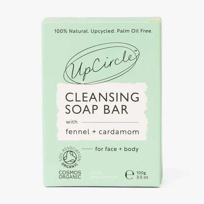 UpCircle cleansing soap bar packaging on a light green background
