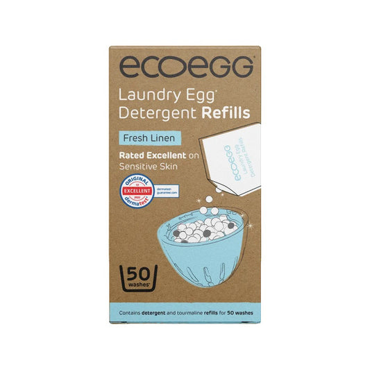 Box of ecoegg laundry detergent refills on a white background