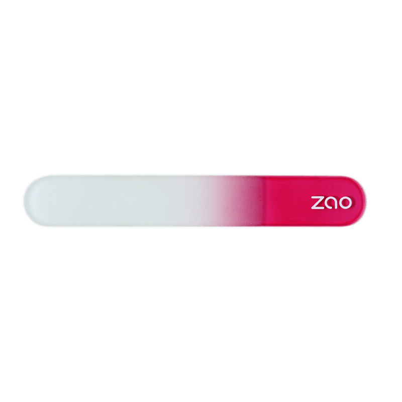Glass Nail File with a smooth white to red gradient and rounded edges for gentle nail care.
