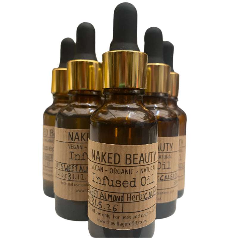 Calendula Infused Oil Organic (30ml) bottle with gold dropper, natural skincare and cruelty-free sustainable packaging.