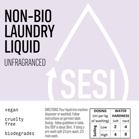SESI non-bio laundry liquid label on a white background