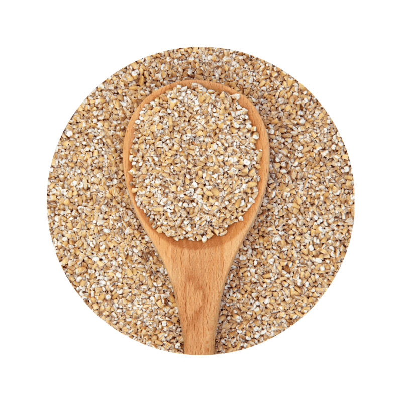 Oatmeal ORGANIC Course/Pinhead (500g) shown as loose organic grains on wooden spoon, natural and plant-based food