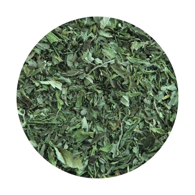 Close-up of dried green leaves of Peppermint ORGANIC (per 100g) for natural and sustainable use