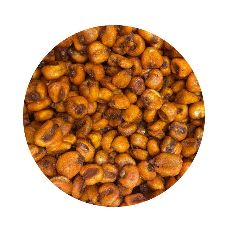 Close-up of roasted golden Giant Chilli Corn (per 100g) showcasing a natural, sustainable snack option.