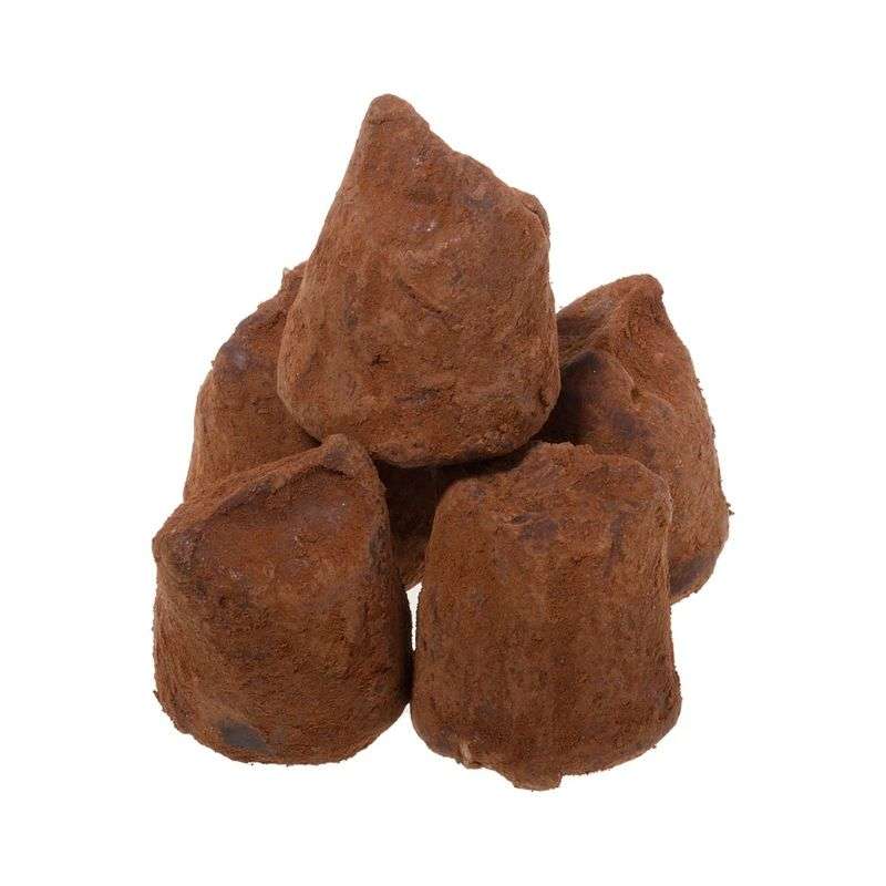 Cocoa Dusted Salted Toffee Truffles (per 100g) stacked, showcasing rich cocoa coating and smooth texture.