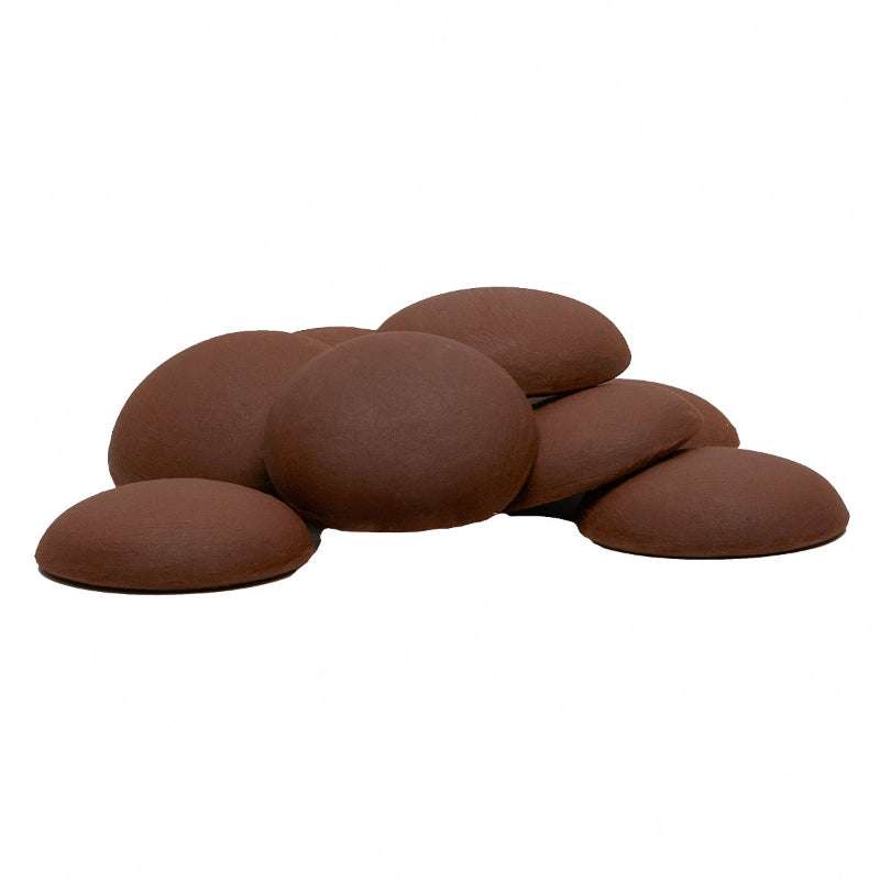 Mylk VANILLA Giant Chocolate Buttons ORGANIC (per 100g) stacked, smooth, organic, cruelty-free treat in natural brown color