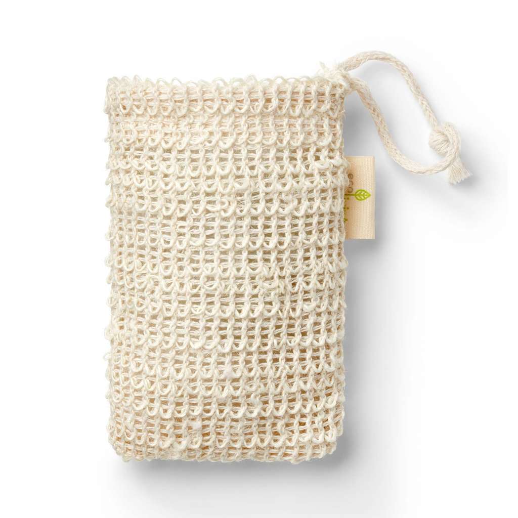Natural beige mesh pouch with drawstring closure designed as Soap Saver (1pc) for plastic free household use
