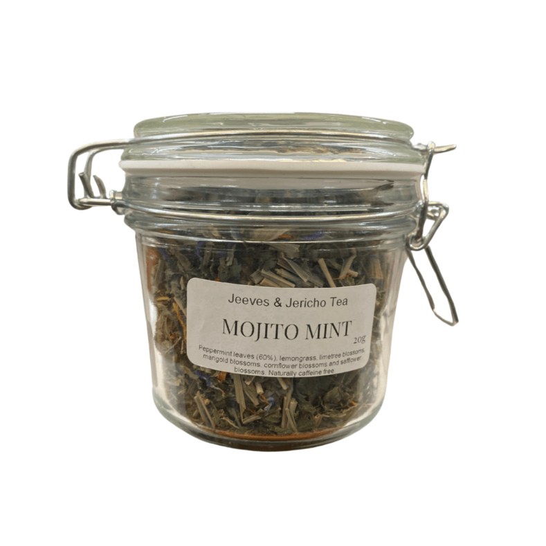 Infused Tea in Kilner Jar containing mojito mint blend of peppermint, lemongrass, and wildflower blossoms