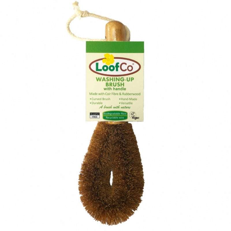 Loof Co washing-up brush with a wooden handle on a white background