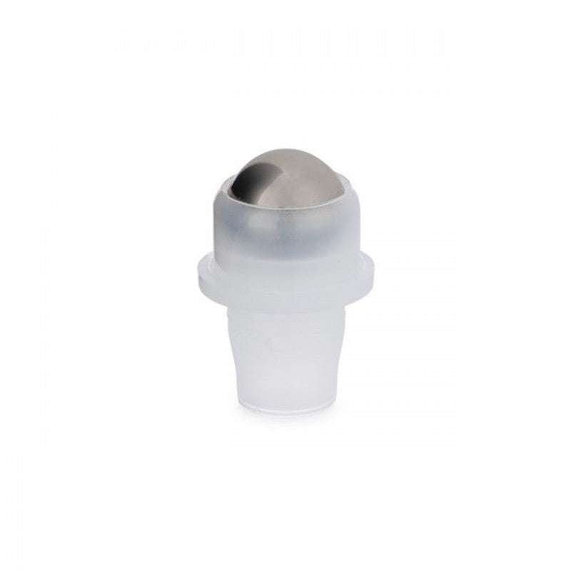 Amber Rollette Bottle and Cap (10ml) with a stainless steel roller ball and frosted plastic body for easy application