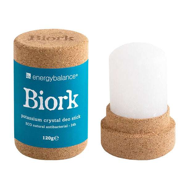 Crystal Deodorant Stick (120g) with natural potassium crystal in eco-friendly cork packaging for plastic-free skincare.