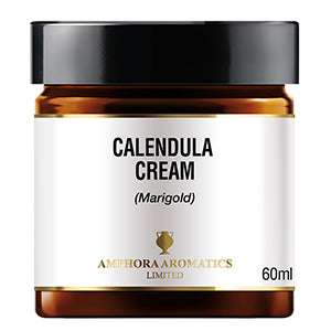 Jar of Calendula Cream (60ml) with minimalist white label and black lid, natural skincare product image