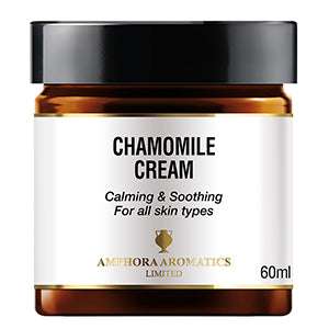 Jar of Chamomile Cream (60ml) with calming and soothing formula for all skin types in amber glass container