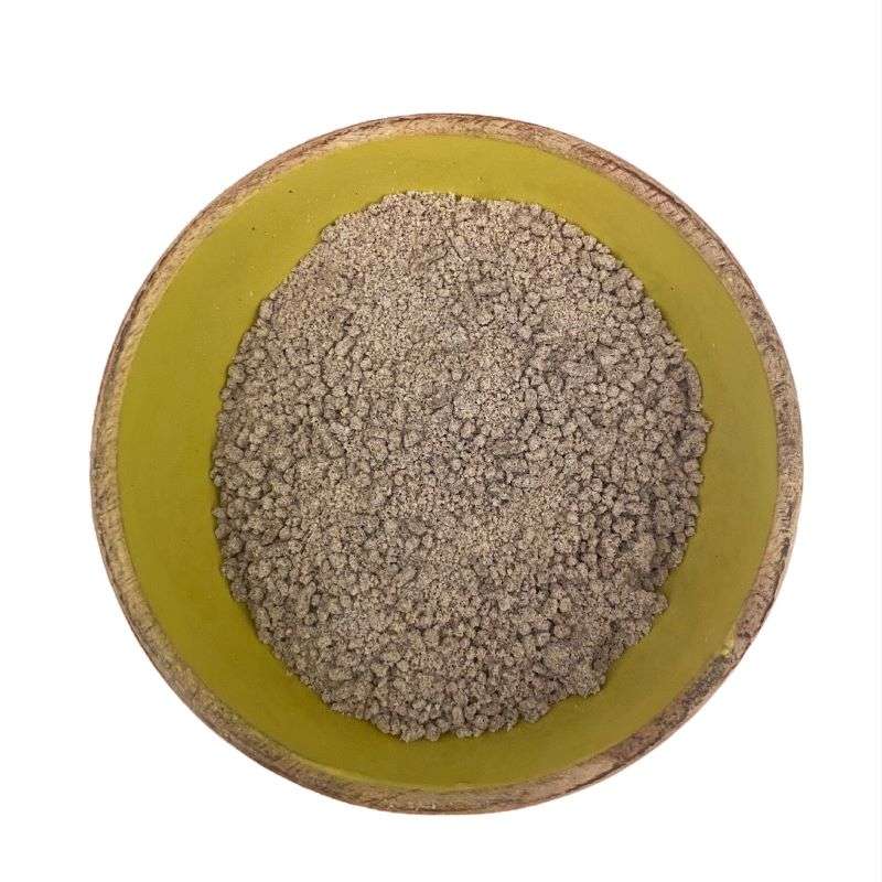 Gravy Granules VEGAN (per 100g) in a sustainable wooden bowl, cruelty-free and plant-based product.