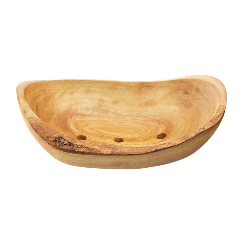 Olive Soap Dish Large made from natural wood with drainage holes for plastic free household essential use