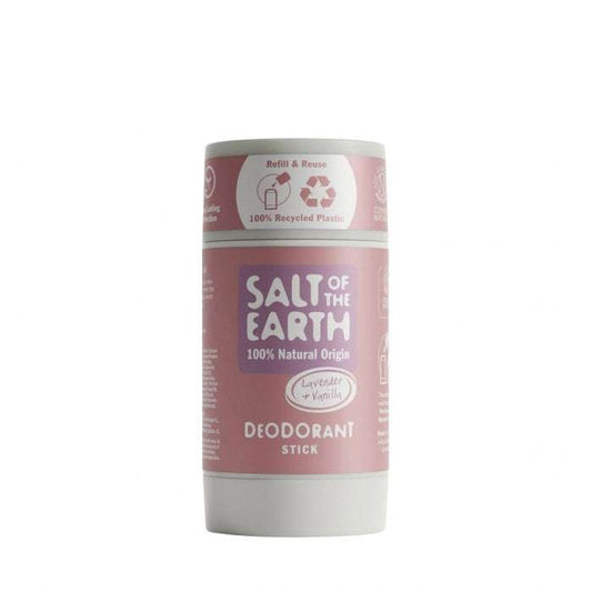 Refillable Natural Deodorant Stick (84g) in lavender and vanilla scent with plastic-free, natural skincare packaging.