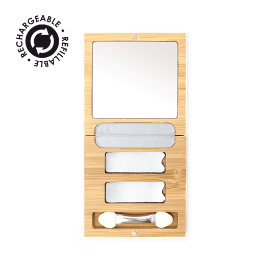 Magnetic Bamboo Palette with mirror, compartments, and applicator for natural and plastic free makeup storage and use