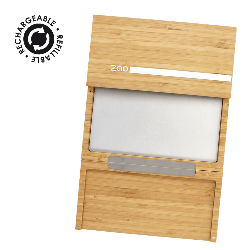 Magnetic Bamboo Palette with natural bamboo surface and metal mixing plate for organic and plastic free skincare or makeup.