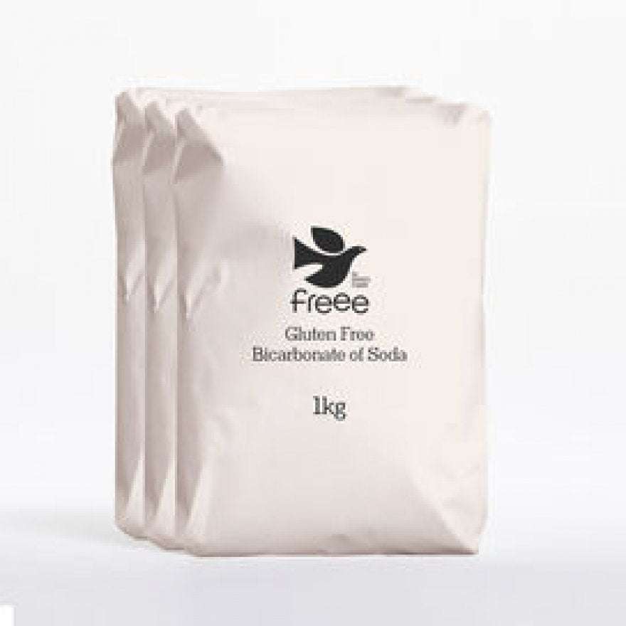 Three white bags of Bicarbonate of Soda GLUTEN-FREE (per 200g) natural, plastic-free household essential product