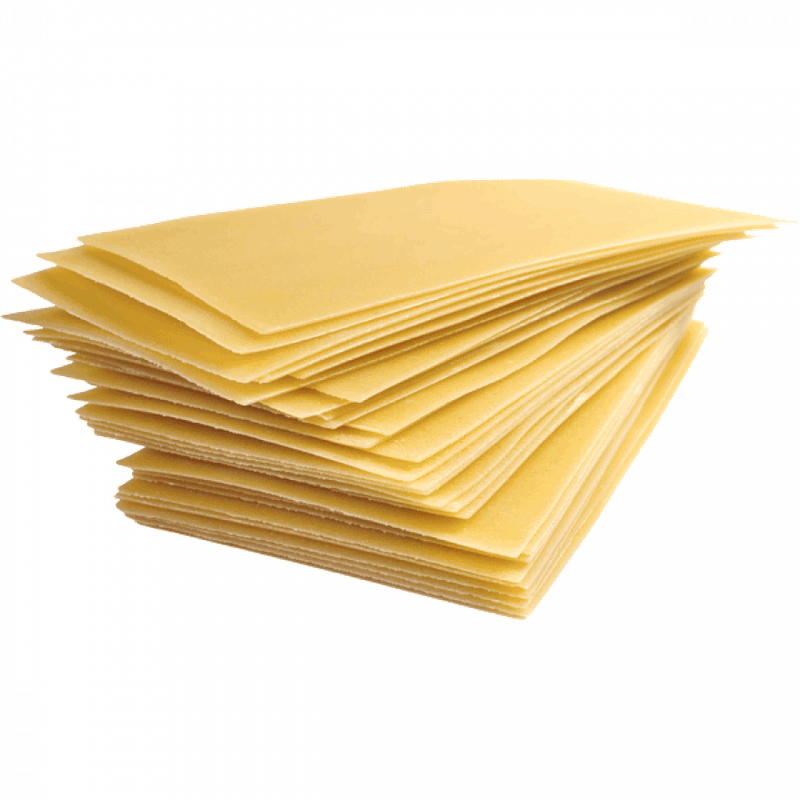 A stack of dried white lasagne sheets.