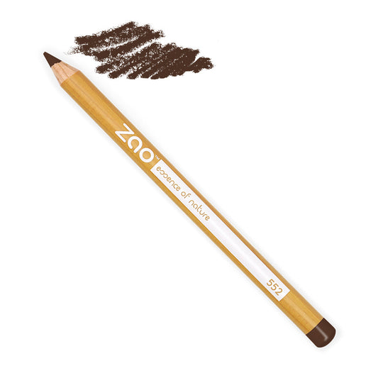 ORGANIC Lip/Eye Pencil in brown with natural wooden casing and color swatch on white background