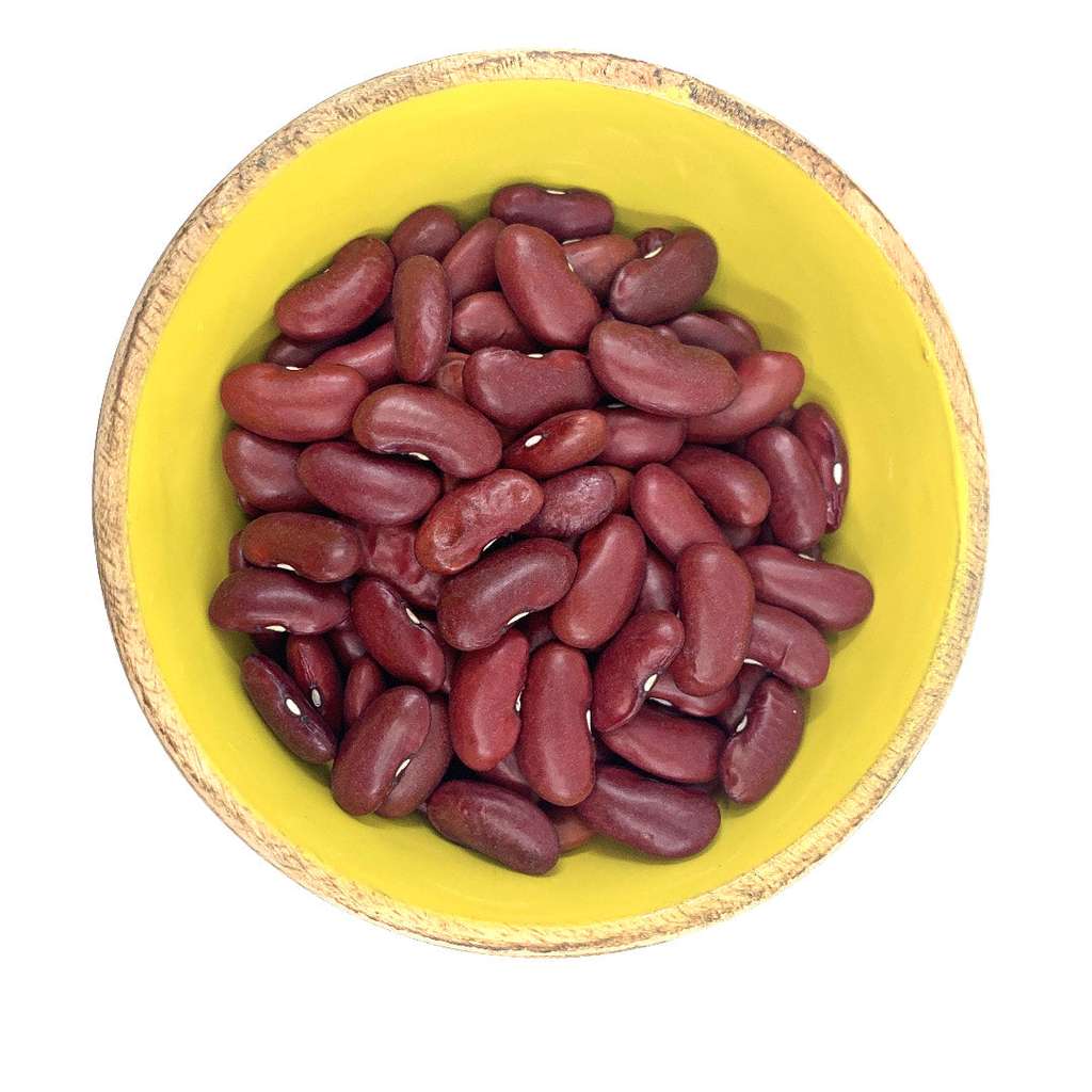 Red Kidney Beans ORGANIC (per 500g) in a yellow bowl, showcasing natural, plant-based organic food.