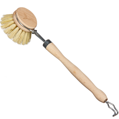 Wooden Dish Brush (FSC 100%) with removable plant-based brush designed for eco-friendly, plastic free household cleaning products.