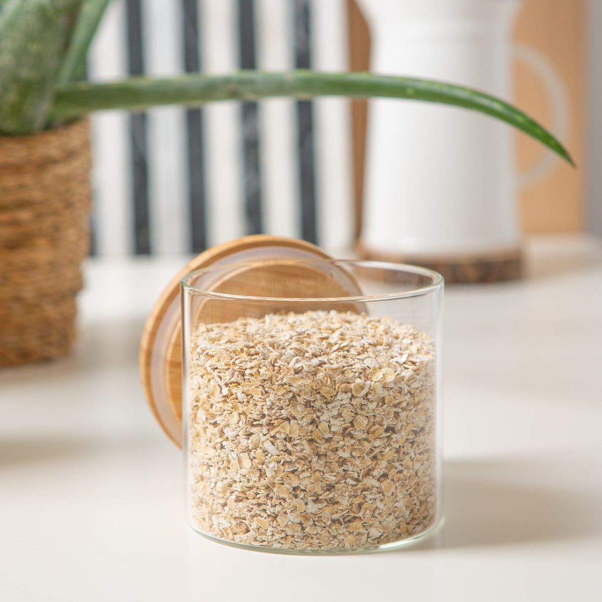 Glass storage jar with wooden Lid