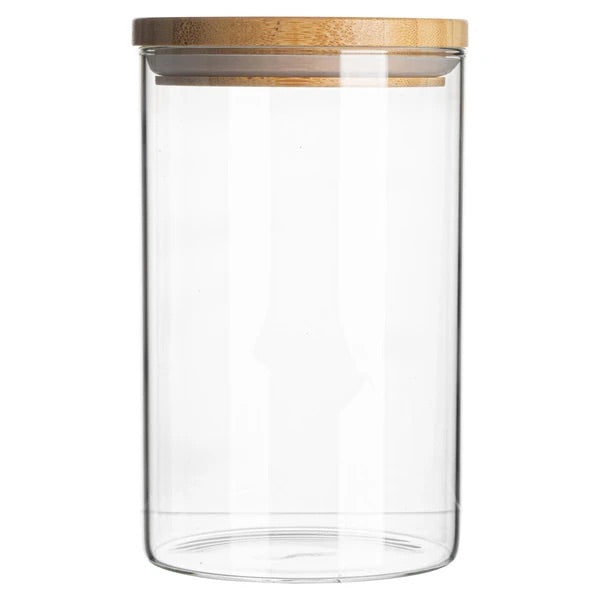 Glass storage jar with wooden Lid