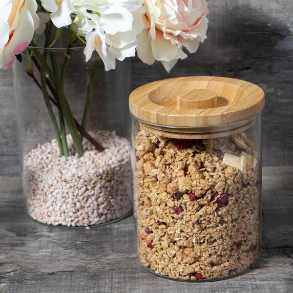 Glass storage jar with wooden Lid