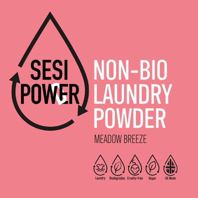 Non-Bio Laundry Powder MEADOW BREEZE (per 1kg) eco-friendly, biodegradable, vegan, cruelty-free laundry cleaning product label design