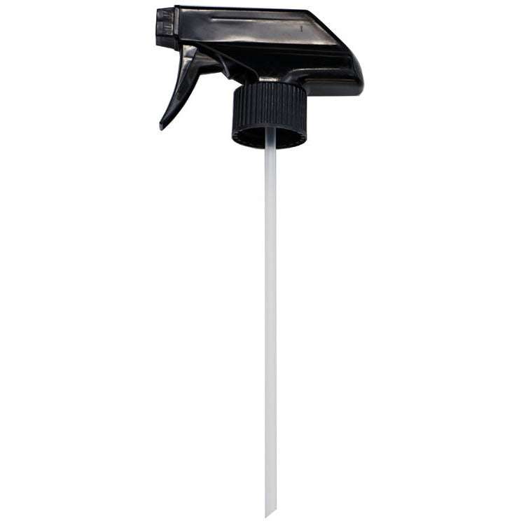 Black trigger spray head for REFILL bottle with long white dip tube for household cleaning products or refills