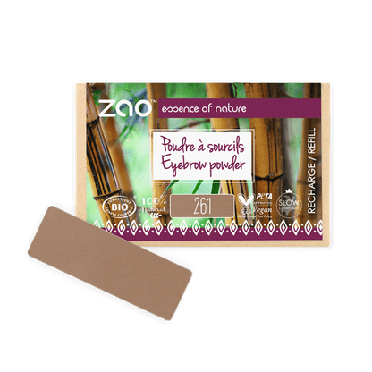 Eyebrow Powder ORGANIC (1.3g) refill in natural brown shade with eco-friendly packaging and plant-based ingredients