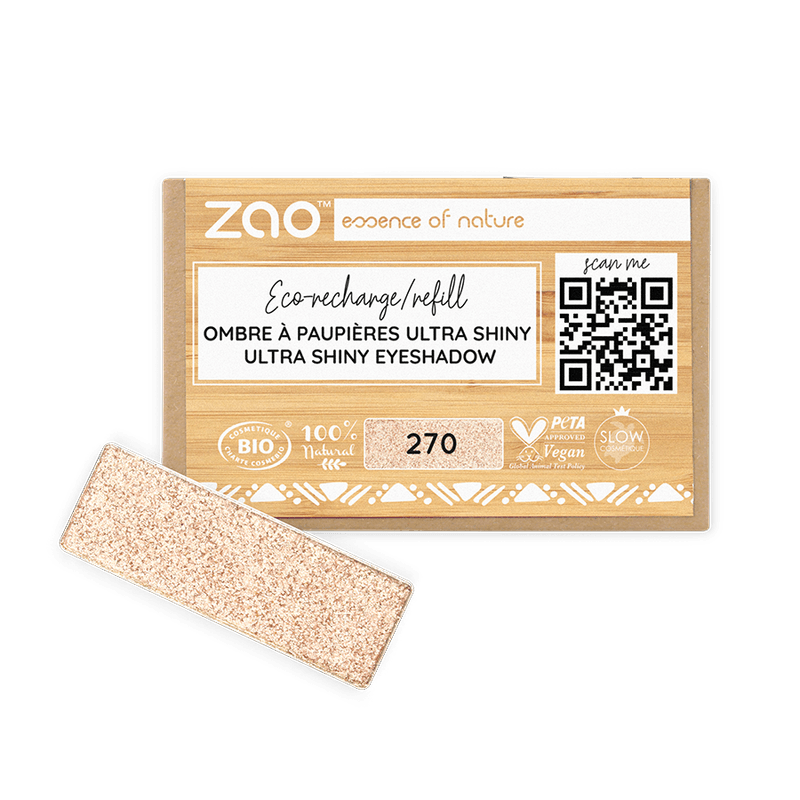 Eco-friendly ORGANIC Natural Eye Shadow REFILL with ultra shiny finish in natural, refillable packaging