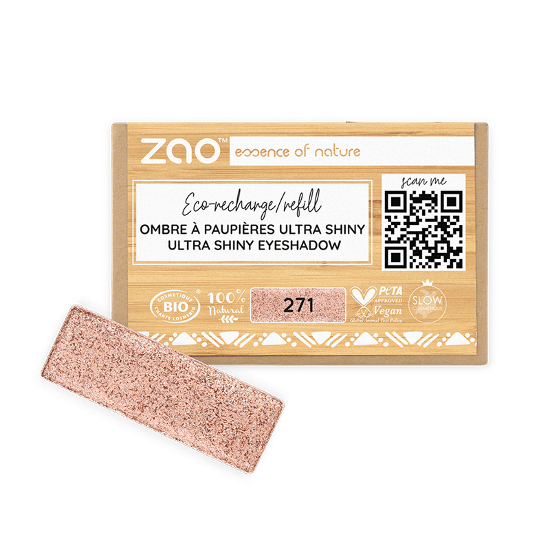 ORGANIC Natural Eye Shadow REFILL ultra shiny pink shade in eco-friendly packaging with natural and vegan certifications