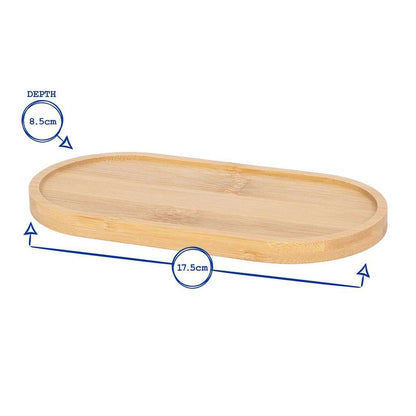 Natural bamboo tray measuring 17.5cm by 8.5cm for organizing with the Bamboo Soap Dispenser Tray design