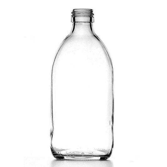 Clear glass bottle on a white background