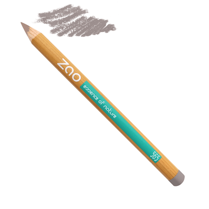 Eyebrow Pencil ORGANIC with natural wooden body and taupe color swatch showing smooth application