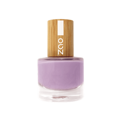 Nail Polish (8ml) in a purple shade with a bamboo-style cap, eco-friendly and refillable packaging design.