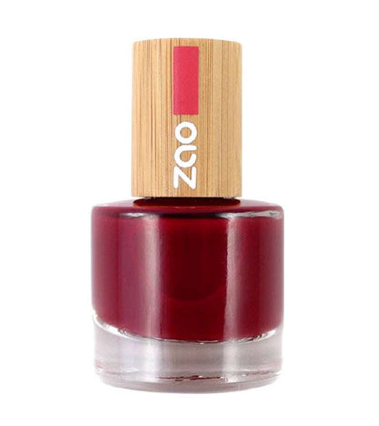 Nail Polish (8ml) in deep red shade with eco-friendly bamboo cap, perfect for a natural skincare and plastic free refill shop.