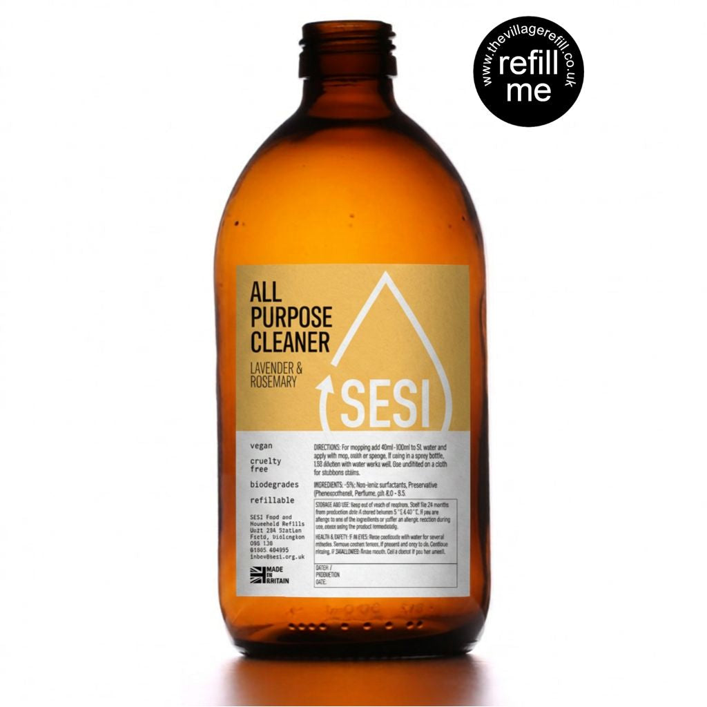 Brown bottle of all-purpose cleaner with a SESI product label