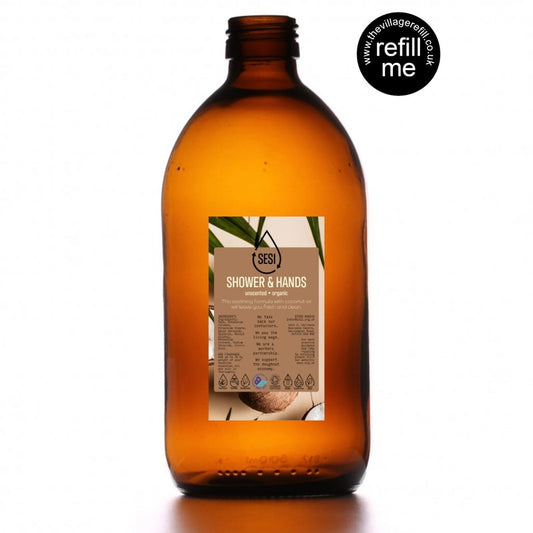 Brown bottle with a label on a white background
