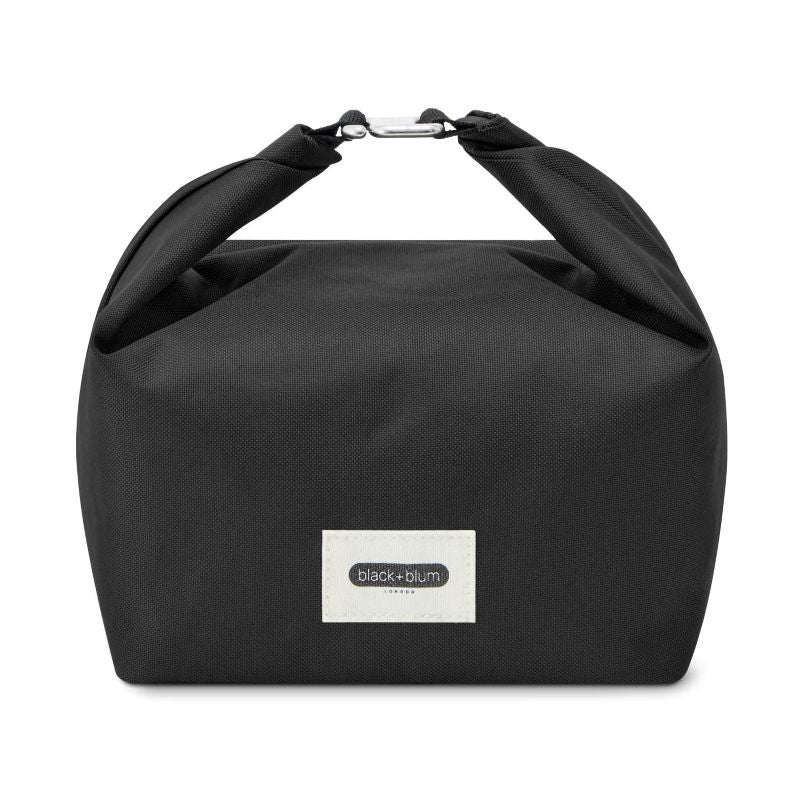 Black bag with a visible brand label on a white background