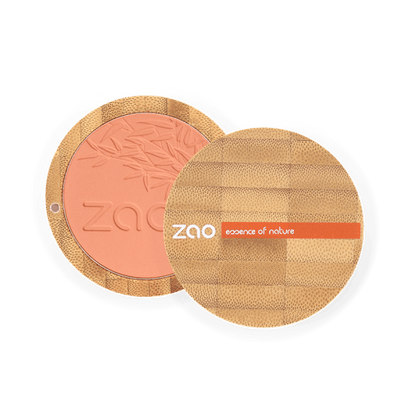 ORGANIC Compact Natural Blusher REFILLABLE with natural bamboo packaging and soft peach-toned powder for natural skincare routines